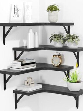 New Corner Floating Shelves Wall Mounted Set of 4, Rustic Wood Storage Display